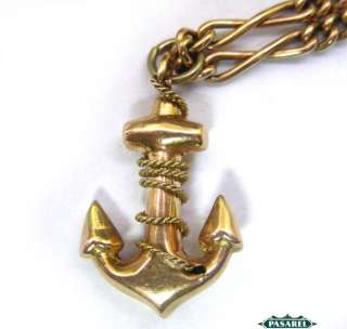 14K Rose Gold Anchor Pendant Link Necklace Europe 1970s  