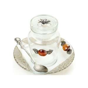  Glass Rosh Hashanah Honey Dish Jar and White Design
