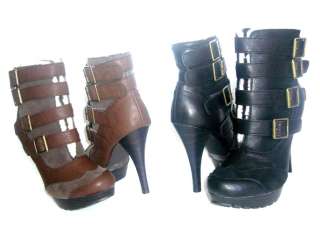 NEW Black Platform Mid_Calf Buckle Dress Heels Boots  