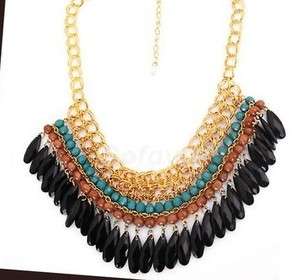   nice hot Vintage Layered Gem Beads Bib Choker Tassel Necklace  