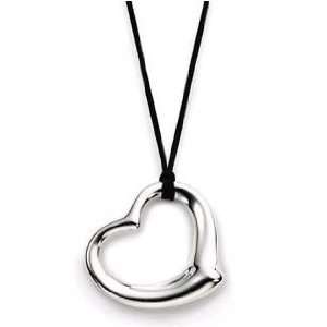   Sterling Silver Open Heart Pendant Necklace 18 Black Cord: Jewelry