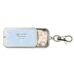 Baby Keepsake: Blue Floral Pattern with Cross Design Personalized Key 