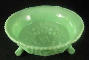 Jadeite Jadite Green Glass Raised Pattern BUTTERFLY & BERRY Footed 