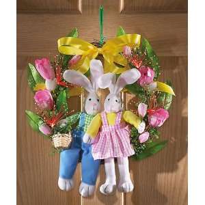    Tulip Wreath w/ Dressed Up Easter Bunny Couple 