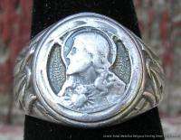 Vintage Sterling Silver Ring w Double Sided Religious Medallions of 