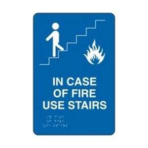   OF FIRE USE STAIRS (W/GRAPHIC) Sign   9 x 6   Restroom Bathroom Sign