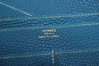 HERMES BLUE JEAN DOGON TOGO Leather Organizer Wallet White Contrast 