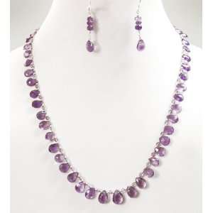Designer Handcrafted Natural Amethyst Drops Beaded Necklace with Free 