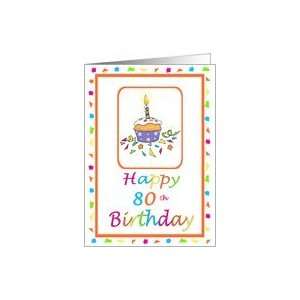  80 Years Old Lit Candle Cupcake Birthday Party Invitation 