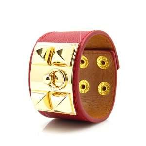  red leather cuff bracelet with gold: Everything Else