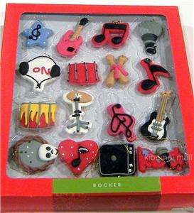 NEW~Set of 16 Mini Xmas Ornaments~Rocker Theme~Guitar,Skull,Drums,Mike 