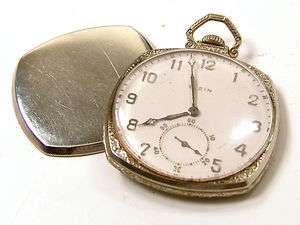 14k Solid White Gold Elgin Pocket Watch 17 Jewels  