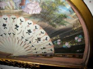 Antique 1800s Hand Painted French Fan with Gilded Frame (Display Box 