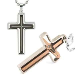  360 Degrees Spinning Cross Stainless Steel Cubic Zirconia 