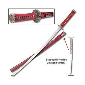   Sword   Traditional Red Samurai Sword, 38 1/4 L 