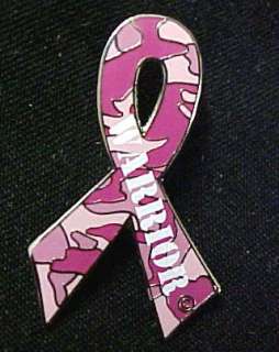 Breast Cancer Pink Ribbon Warrior Camo Camouflage Pin  