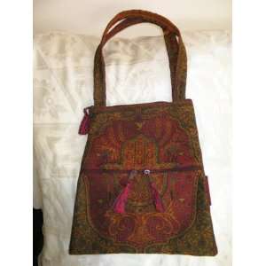  Hamsa Burgundy / Gold Hippy Shoulder Tapered Tote Bag W 
