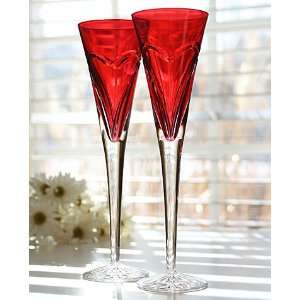  Waterford Crystal Crimson Love & Romance Set of Two Flutes 