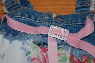 Girls 3T My Vintage Baby Denim Rhinestone Pink Floral Outfit 