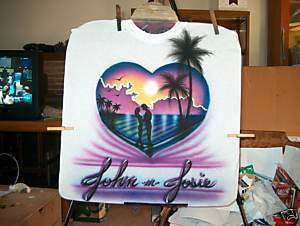 Airbrushed T Shirt LOVERS BEACH HEART S M L XL 2X 3X 4X  