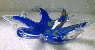 Art Deco Glass Blue & Multicolor Dish Bowl Artglass  
