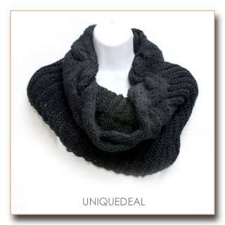 NEW Knit NECK WARMER Cowl Hood Circle Tube Scarf / BLACK  