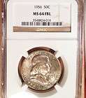 1956 P Franklin Half Dollar, NGC graded MS64 FBL, PQ End of Roll Coin
