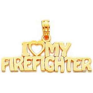  14K Gold I Love My Firefighter Pendant Jewelry