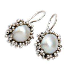   Silver Freshwater Pearl Earrings (9 mm)(India)  