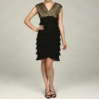Scarlett Womens Black/ Gold Shutter Pleat Dress  Overstock