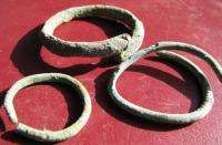 Ancient VIKING Artifact   3 Bronze HAIR RINGS? T50  