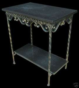 Vintage Wrought Iron 2 Tiered Table with Black Marble  