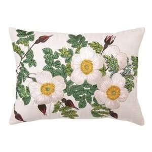 White Wild Rose Linen Pillow 14x20 