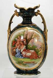 Empire Works England Cupid & Woman Vase Gilded Green  