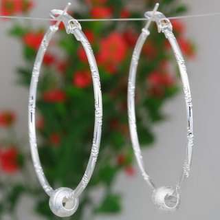 50mm Silver Plated Round Loop with Silver Bead Earring  
