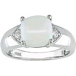 10k White Gold Diamond and Square Opal Ring  