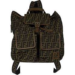 Fendi Brown Leather Trimmed Backpack  Overstock