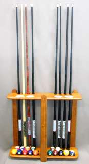 Pool, Billiards 8 Cue and Balls Maple Finish Floor Rack . Holds 8 Cue 