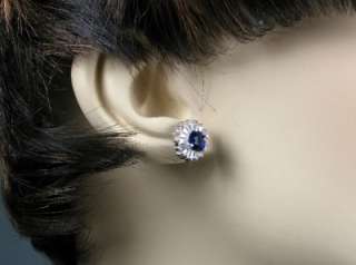   925 Sterling Silver 3.60ctw Blue & White Sapphire Stud Earrings 3.6g