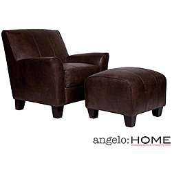 angeloHOME Baxter Brown Renu Leather Arm Chair and Ottoman 