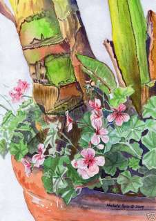 Beautiful Watercolor Painting Geraniums and Flowers Pot  