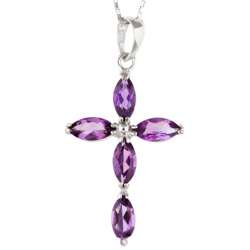 14k White Gold Marquise Amethyst Cross Necklace  Overstock