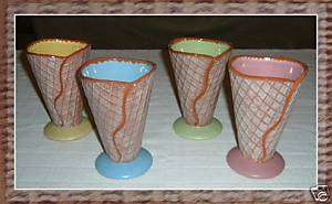 New Ceramic Ice Cream Cone Serving Set 4 Serving Dishes  