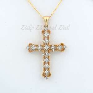 14K Yellow Gold 1/2 CT Diamond Cross Pendant Necklace  