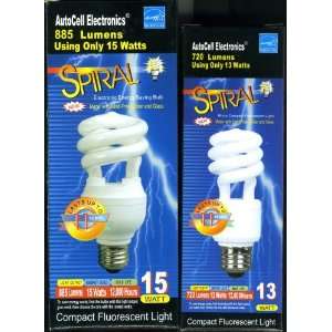 Spiral CFL Bulb 2 Pack   15 Watt & 13 Watt Compact Fluorescent Light 