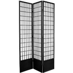  6½ ft. Tall Window Pane Shoji Screen  Black   3_panel 