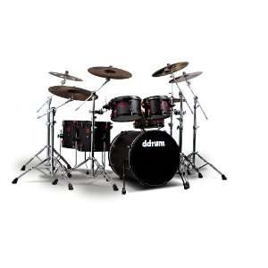  Ddrum Hybrid Acoustic/Electric 6 pc Black/Red Shell Pack 