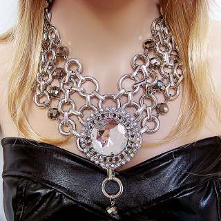   sty jewellery silver chunky glass crystal rhinestone choker necklace