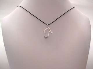 3D Silver Initial Letter Pendant Selectable Font Black Pink String 