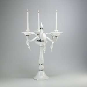   02667 Gloss White 27 White Glass Table Candelabra Furniture & Decor